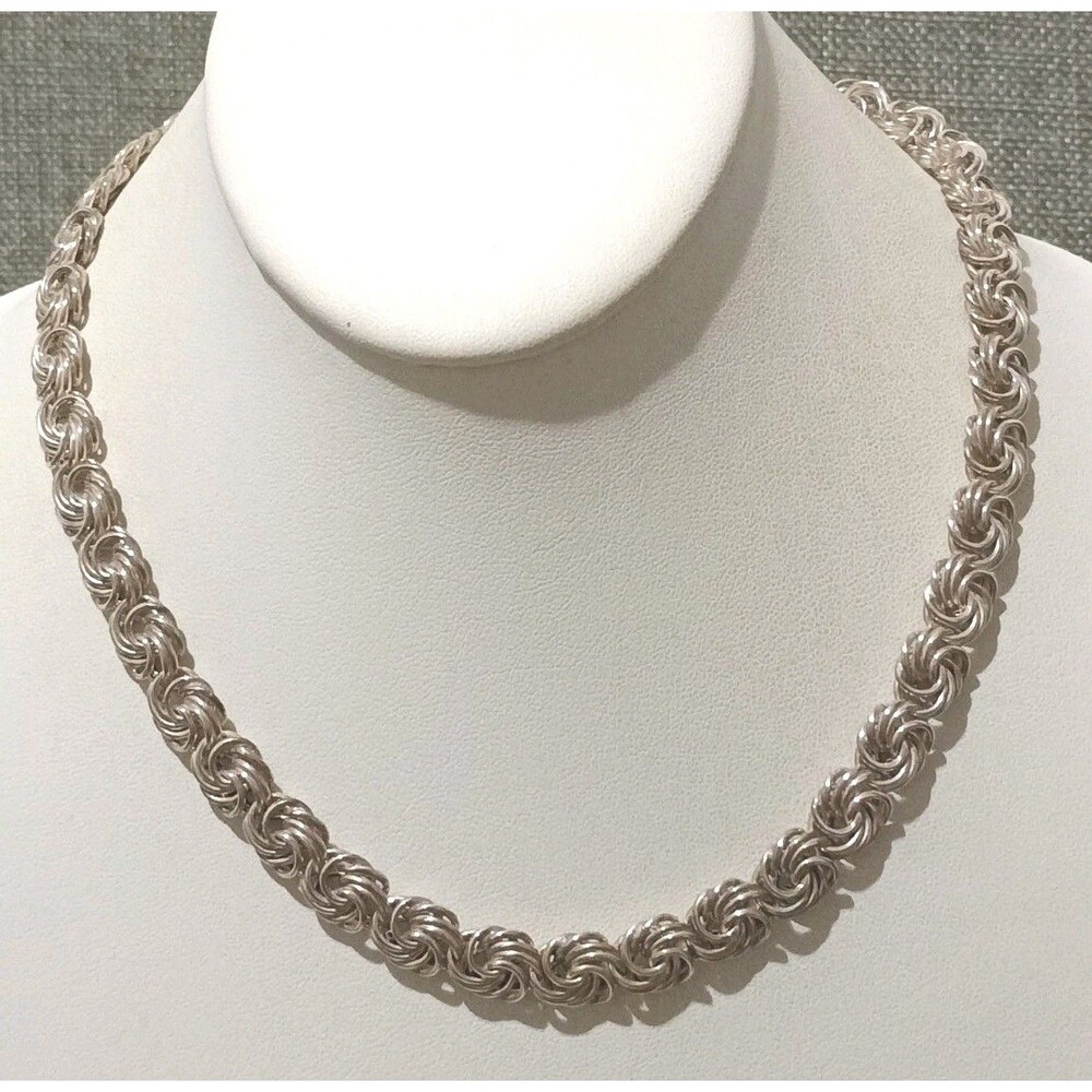 Byzantine Rosette Sterling Silver 925 Heavy Vintage Necklace Italy Tested